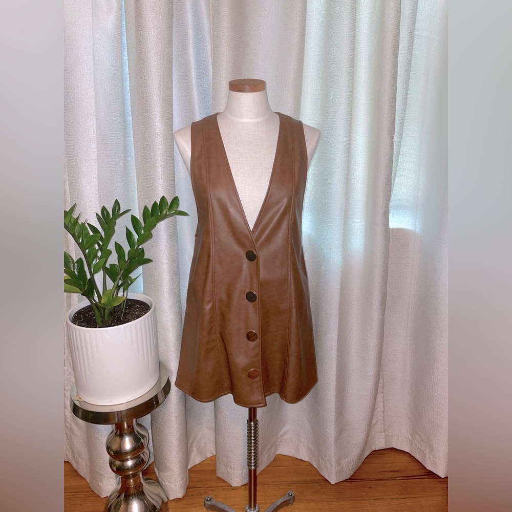 Faux brown leather dress, vest from Zara